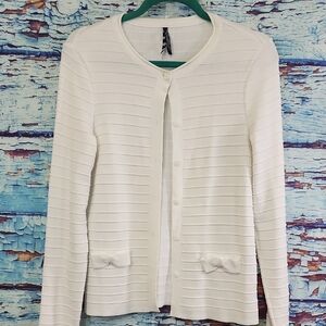 Saint James Mademoiselle White Knit Sweater With Bow Accents Women's Size 6